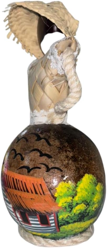 Poupée dominicaine sans visage, figurine en argile faite à la main avec feuille de palmier tressée et chapeau de paille, motif Hibiscus, décoration culturelle caribéenne (Campagne)