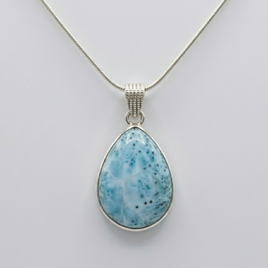 Larimar Teardrop Pendant Sterling Silver – Dominican Blue Gem