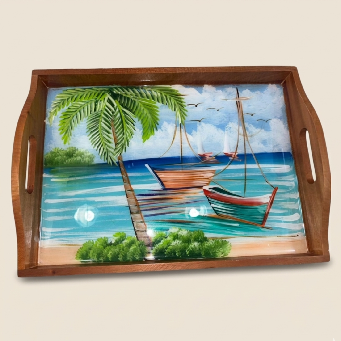 Bandeja Dominicana Caribeña Pintada a Mano “Brisa de Mar”