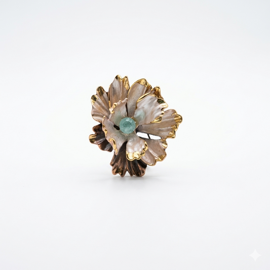Larimar Flower Hair Clip - Mother of Pearl & Gold Design