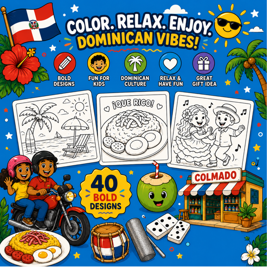 Dominican Tropical Cartoons | Coloring Book for Adults and Kids