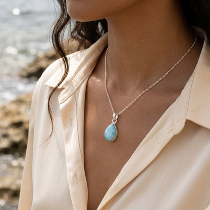 Pendente a goccia in larimar in argento sterling – Gemma blu dominicana