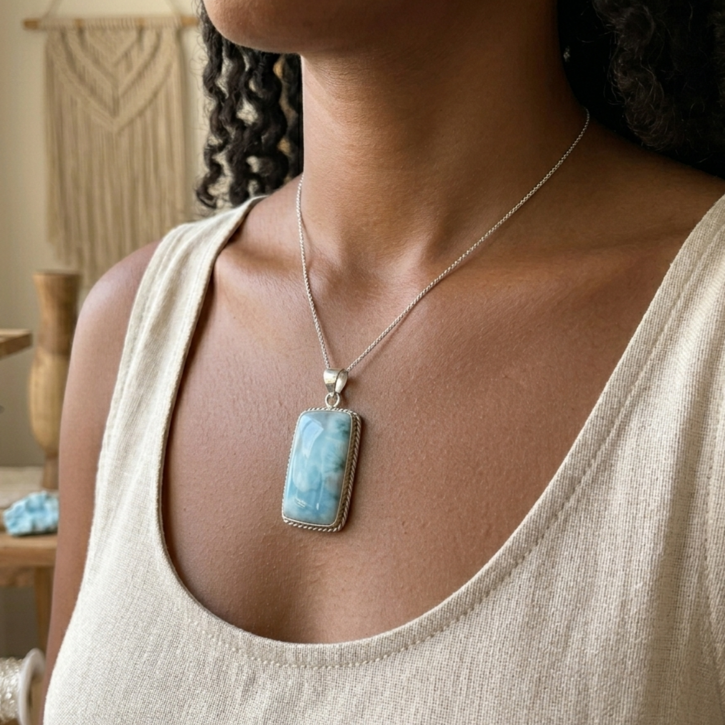 Pendente rettangolare in larimar