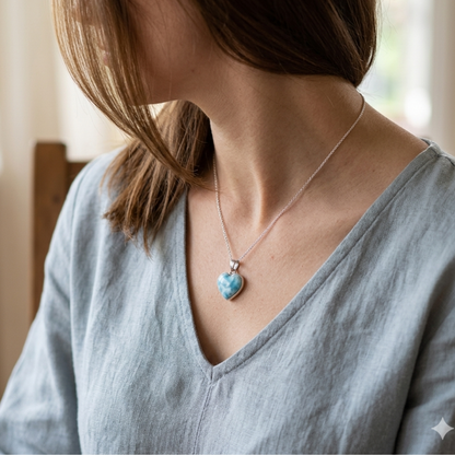 Pendente a forma di cuore in larimar