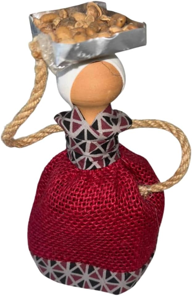 Dominican Faceless Doll Fruit Carrier, Handmade Clay Figurine with Basket, Caribbean Cultural Home Decor (Coffee Basket)
