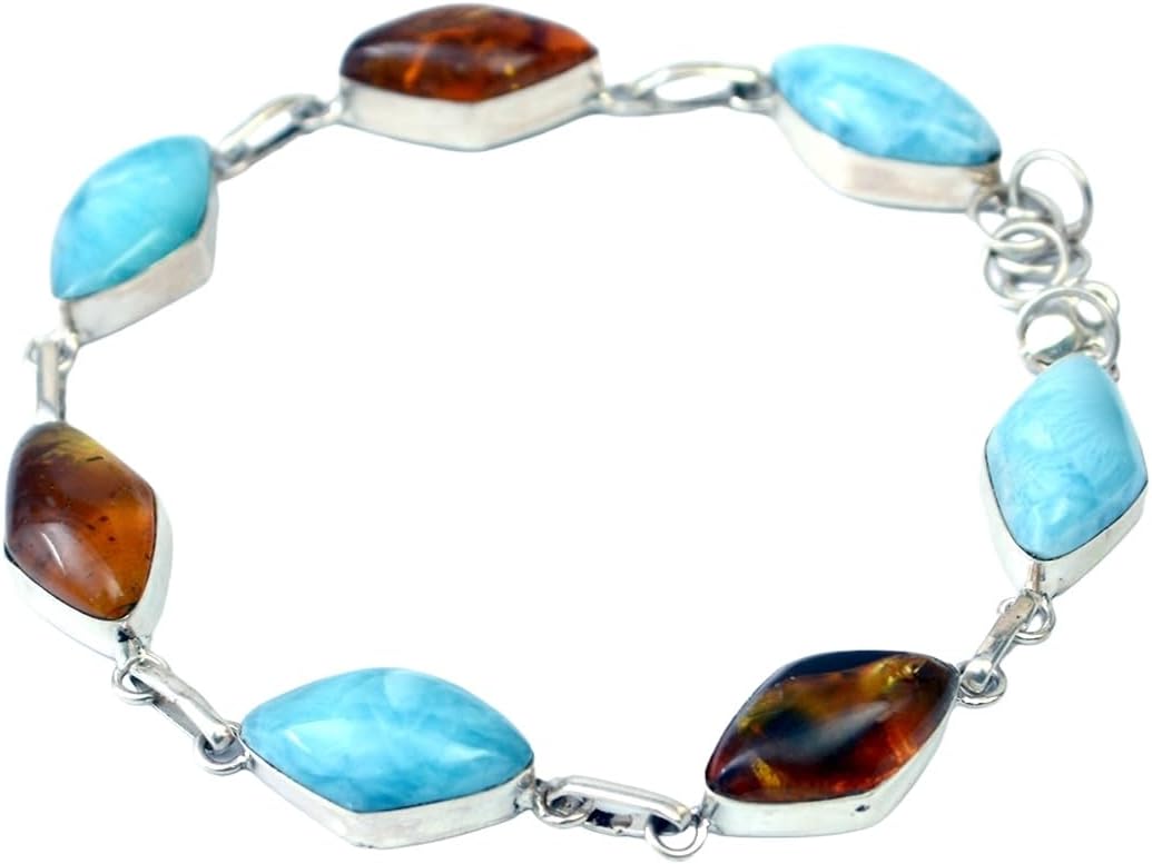 Bracelet Larimar et Ambre Argent 925 | Amazon