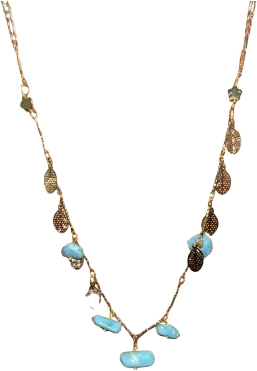 Collana in Larimar riempita d'oro – Gioielli in pietra di Larimar genuina della Repubblica Dominicana – Collana in pietra caraibica fatta a mano – Collana elegante con ciondolo blu oceano