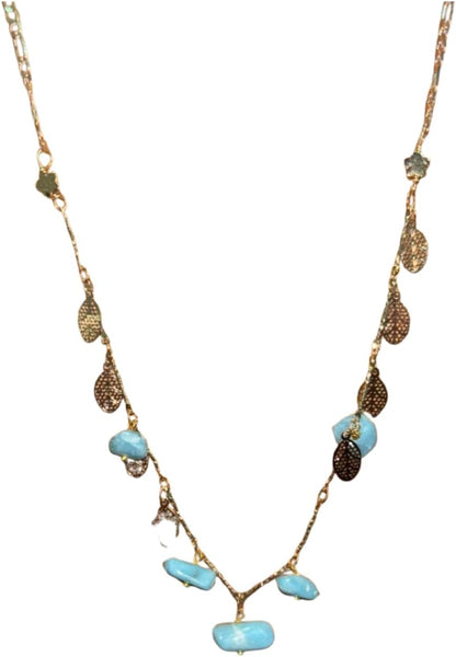 Collana in Larimar riempita d'oro – Gioielli in pietra di Larimar genuina della Repubblica Dominicana – Collana in pietra caraibica fatta a mano – Collana elegante con ciondolo blu oceano