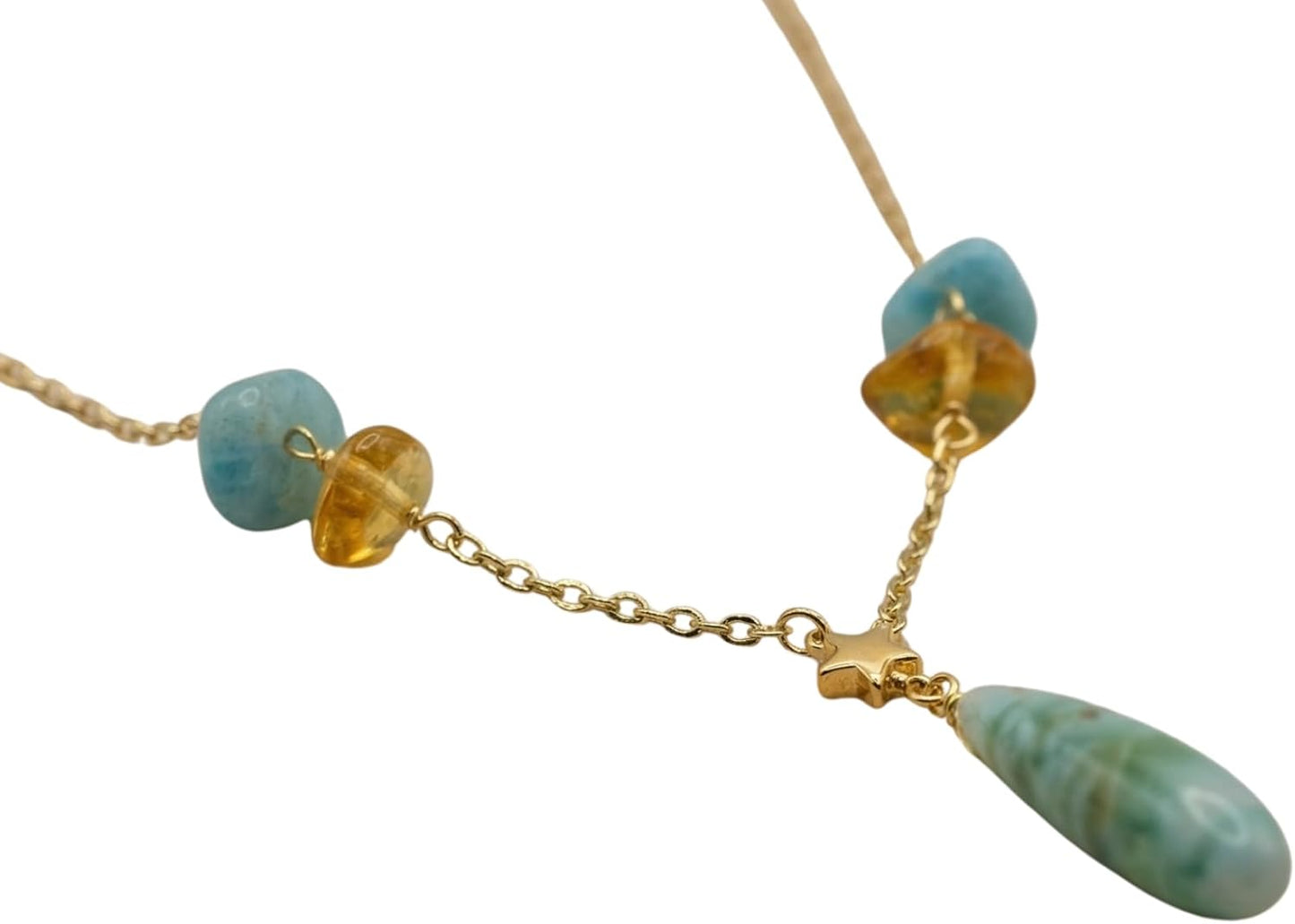 Larimar Drop Necklace Gold Filled – Minimalist Blue Gemstone Necklace – Handmade Dominican Larimar Jewelry – Elegant Dainty Pendant Necklace