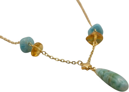 Larimar Drop Necklace Gold Filled – Minimalist Blue Gemstone Necklace – Handmade Dominican Larimar Jewelry – Elegant Dainty Pendant Necklace