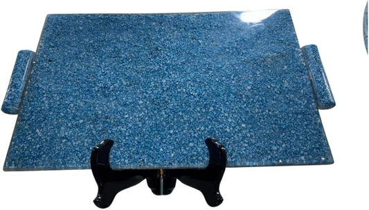 Blue Stone Rectangular Serving Tray with Handles, Handmade Textured Artisan Tray, Coastal Beach Decor, Modern Home Accent