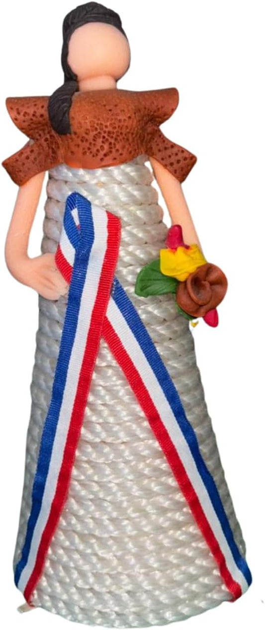 Bambola Dominicana Senza Volto, Figurina Culturale Fatta a Mano con Vestito a Bandiera, Decorazione Tradizionale per la Casa Caraibica