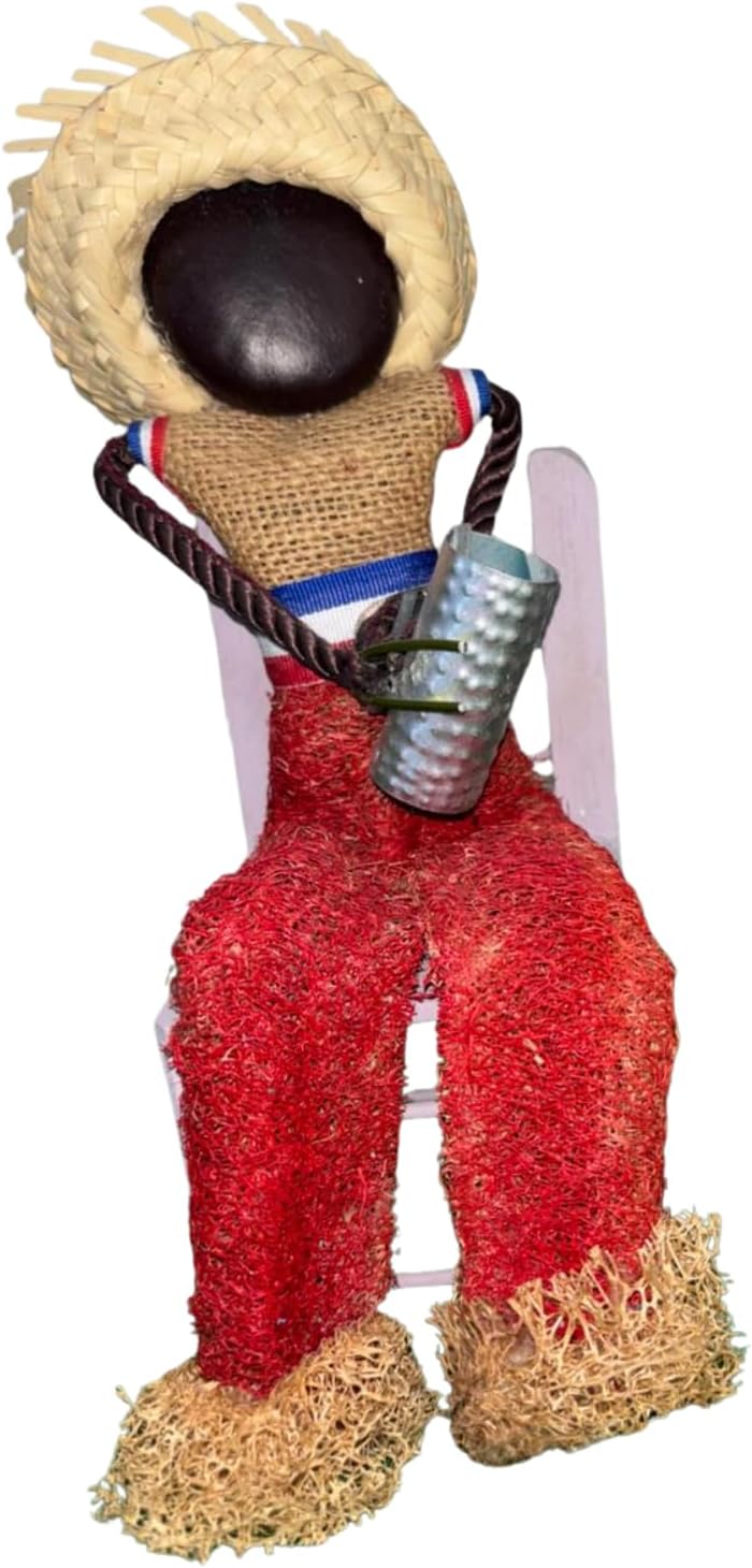 Dominican Faceless Doll Musician, Handmade Clay Figurine, Straw Hat, Caribbean Cultural Home Decor, Unique Gift (Straw Hat)