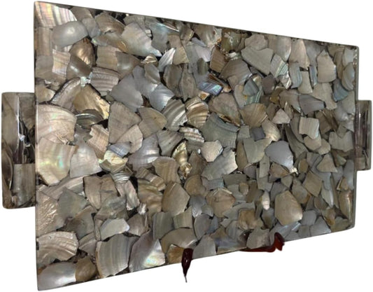 Vassoio da portata decorativo in madreperla, fatto a mano, design a conchiglia iridescente, stile costiero di lusso