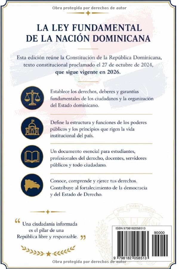 Constitución de la República Dominicana: Última versión vigente: texto constitucional proclamado el 27 de octubre de 2024 (Biblioteca Jurídica de la República Dominicana) (Spanish Edition)