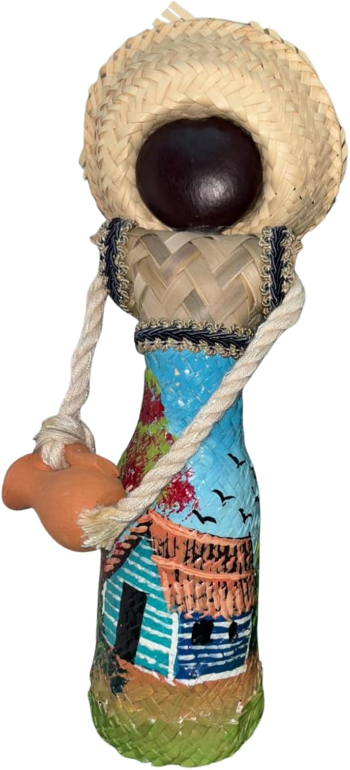 Dominican Faceless Doll Musician, Handmade Clay Figurine, Straw Hat, Caribbean Cultural Home Decor, Unique Gift (Straw Hat)