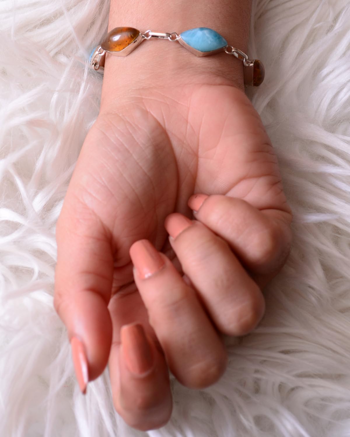 Bracelet Larimar et Ambre Argent 925 | Amazon