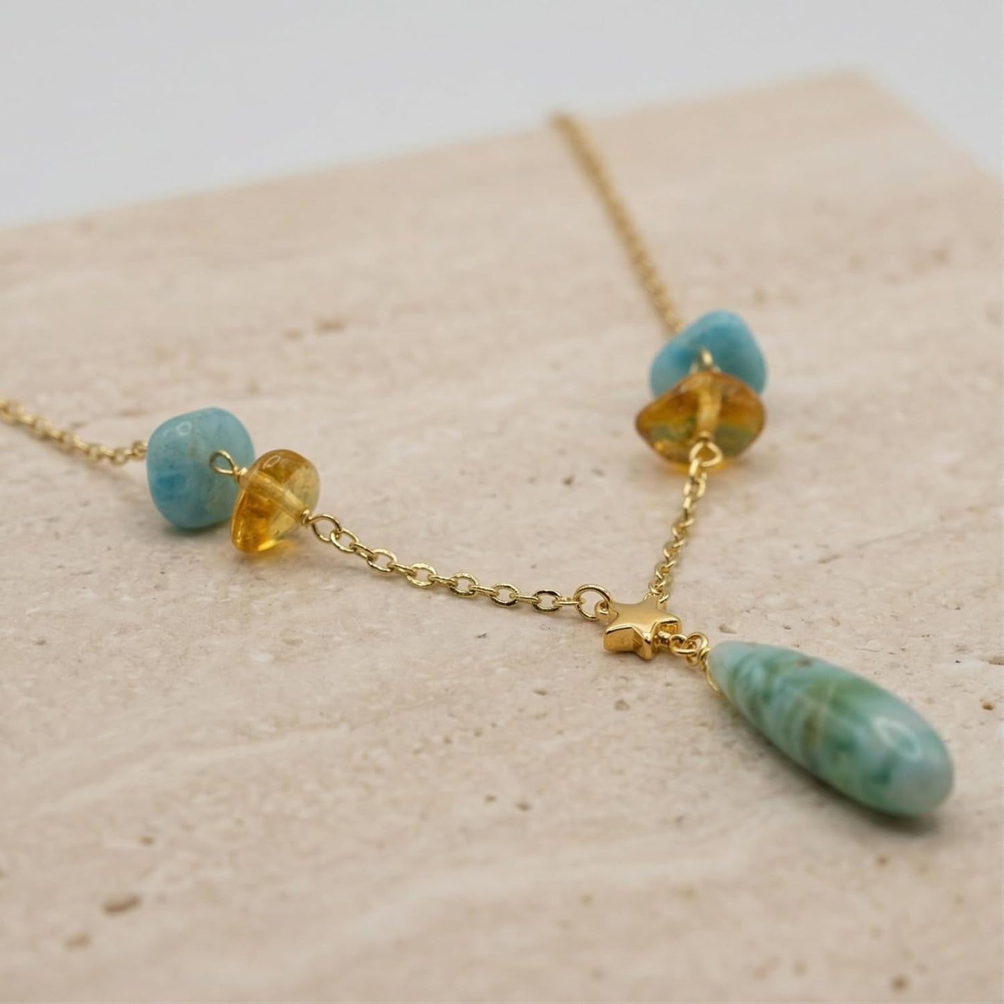 Larimar Drop Necklace Gold Filled – Minimalist Blue Gemstone Necklace – Handmade Dominican Larimar Jewelry – Elegant Dainty Pendant Necklace