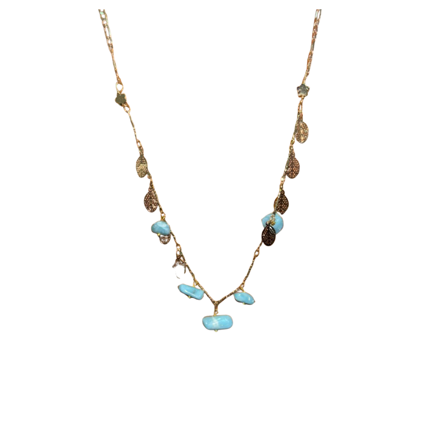 Collana in larimar riempita d'oro – Gioielli in pietra blu caraibica dominicana