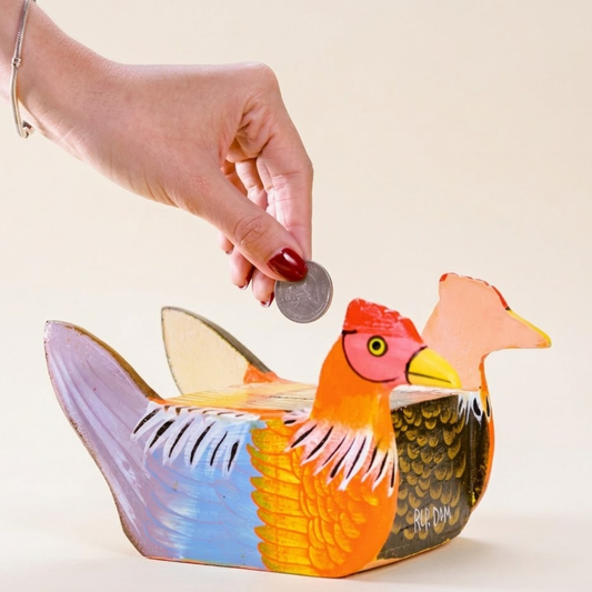 Wood Chicken Piggy Bank