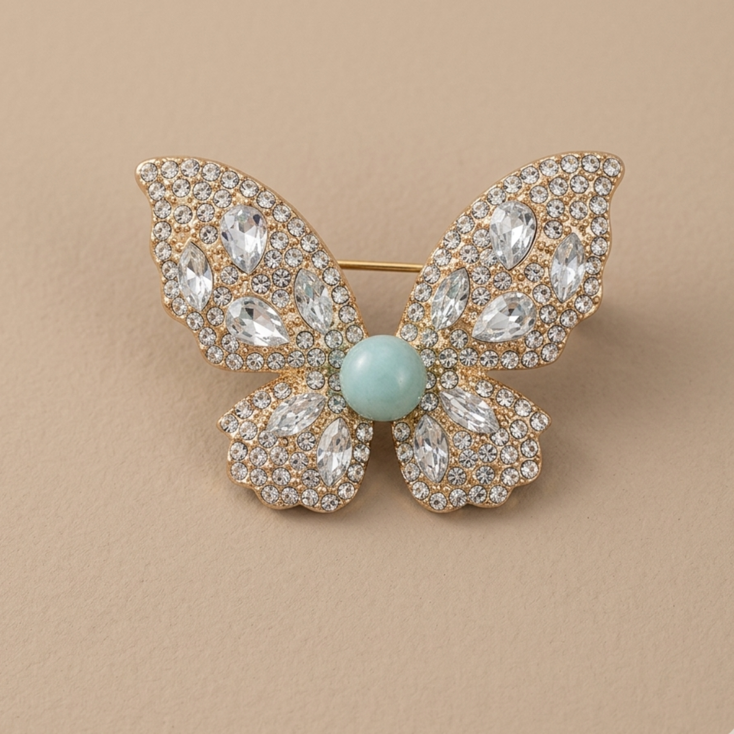 Fermaglio per capelli a forma di farfalla in larimar – Pezzo dichiarativo in cristallo e oro
