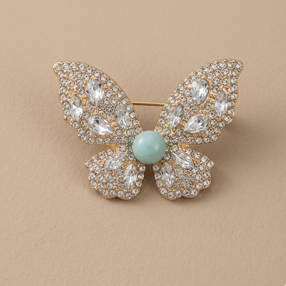 Fermaglio per capelli a forma di farfalla in larimar – Pezzo dichiarativo in cristallo e oro