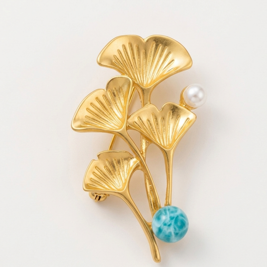 Fermaglio per capelli in larimar e perla – Design botanico dorato