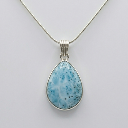 Pendente a goccia in larimar in argento sterling – Gemma blu dominicana