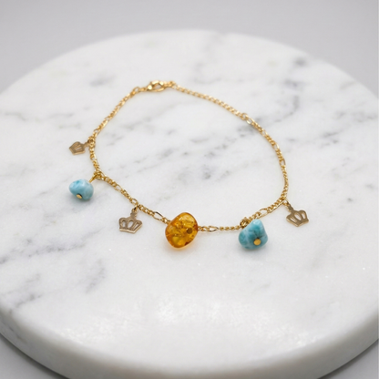 Bracciale con charm in larimar riempito d'oro – Gioielli in pietra blu dominicana