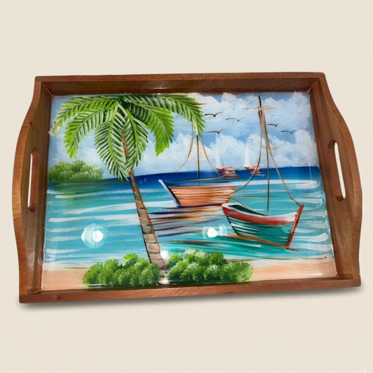 Hand-Painted Dominican Caribbean Tray “Sea Breeze”
