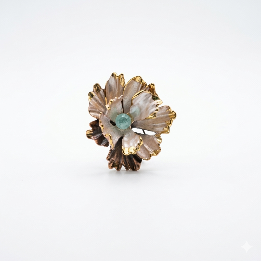 Fermaglio per capelli a forma di fiore in larimar – Design in madreperla e oro